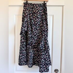 Floral Black and Pink High/Low Ruffle Skirt